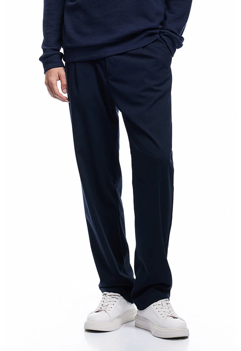 Bluza de trening texturata cu decolteu la baza gatului, Bleumarin