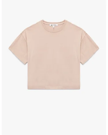 Tricou uni din bumbac cu decolteu la baza gatului, Piersica