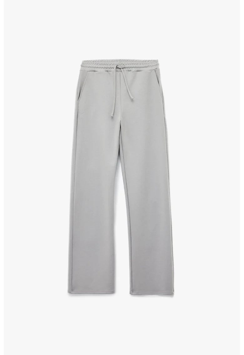 Pantaloni de trening din amestec de modal cu croiala ampla, Gri deschis