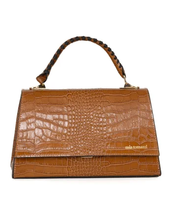 Geanta de piele cu maner si clapa, Caramel