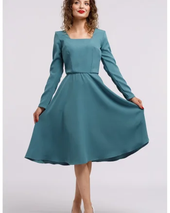 Rochie midi evazata, Turcoaz