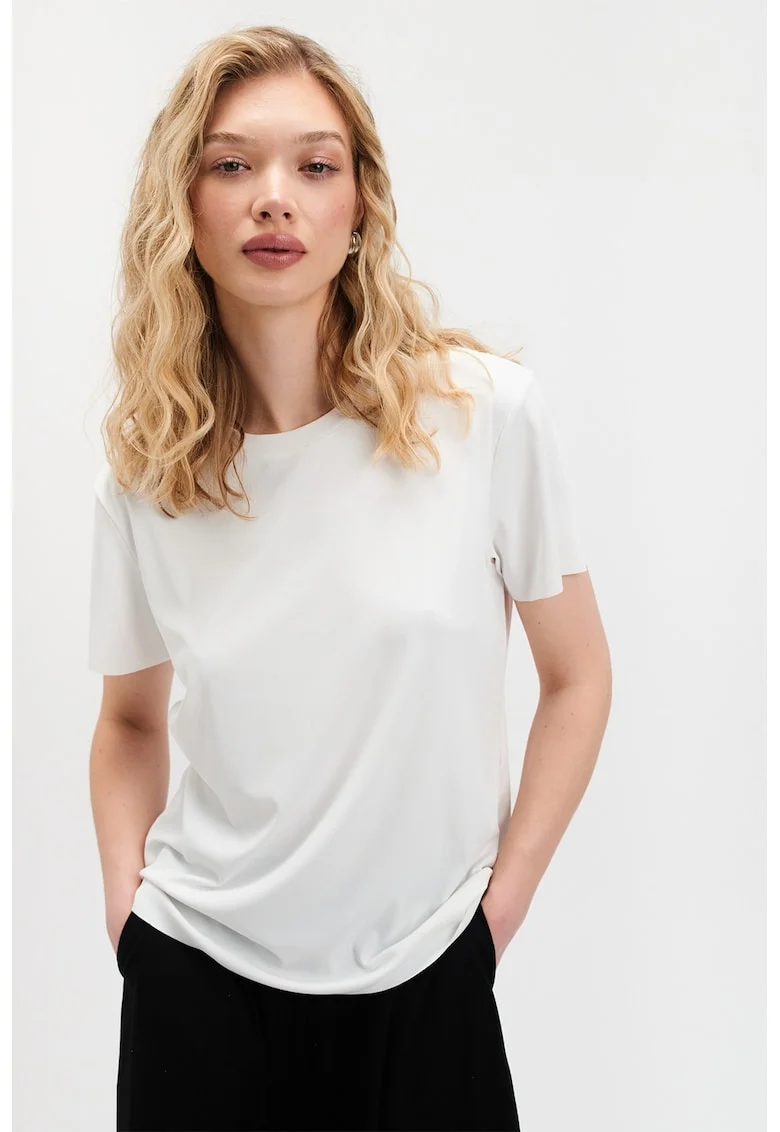 Tricou lejer cu decolteu la baza gatului, Alb optic