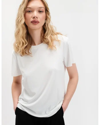 Tricou lejer cu decolteu la baza gatului, Alb optic