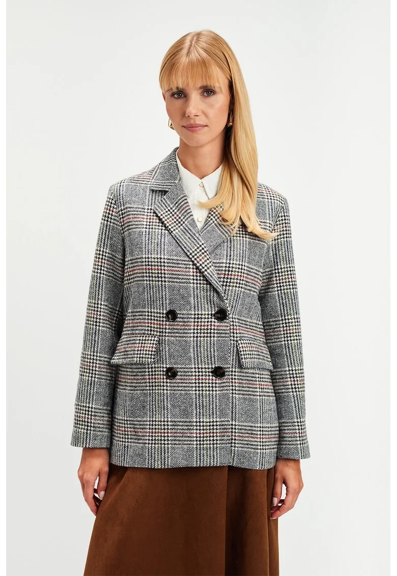 Sacou cu model in carouri si buzunare cu clapa, Rosu/Gri deschis/Negru stins