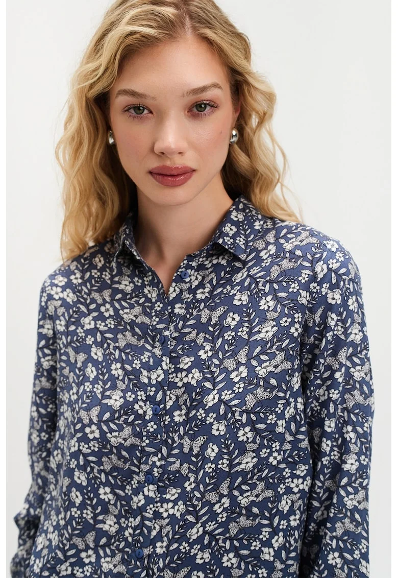 Bluza vaporoasa cu maneci raglan, Albastru inchis/Alb murdar