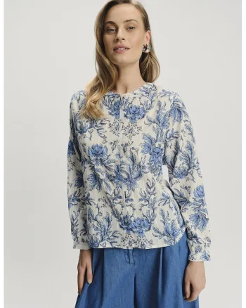 Bluza regular fit cu imprimeu floral, Albastru lavanda/Alb murdar
