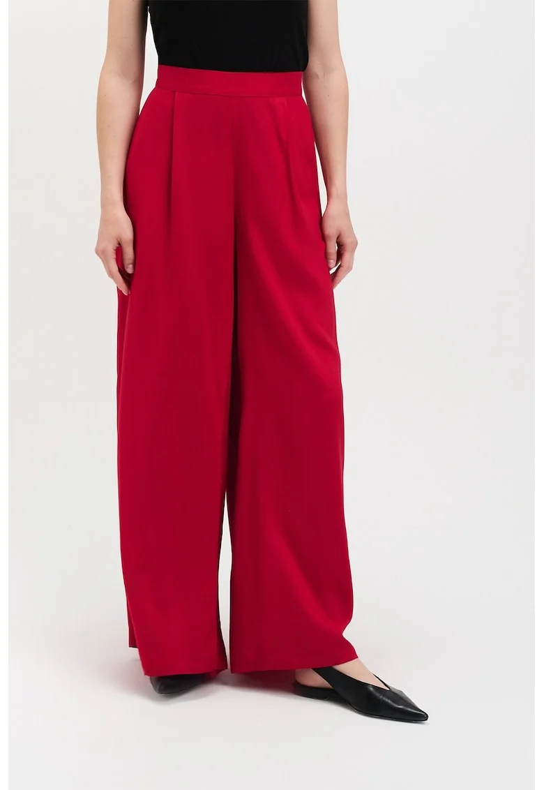 Pantaloni cu croiala ampla si talie inalta, Rosu vermillion