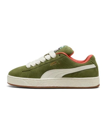 Pantofi sport Suede XL din piele intoarsa cu sireturi de rezerva, Alb/Kaki inchis