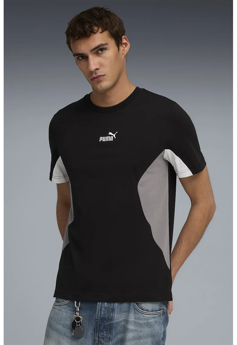 Tricou cu logo ESS BLOCK, Alb, Negru, Maro taupe deschis,