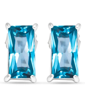 Cercei din otel inoxidabil hipoalergenic cu piatra zirconia Stunning Blue, placati cu rodiu