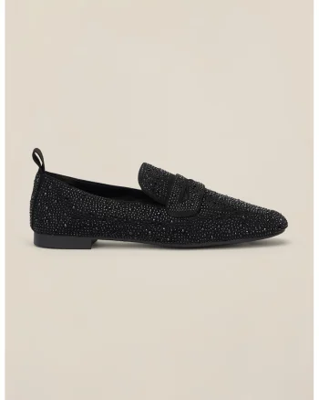 Pantofi loafer cu strasuri, Negru