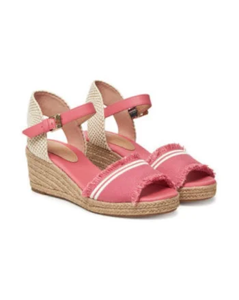 Sandale dama,  material textil, roz/alb