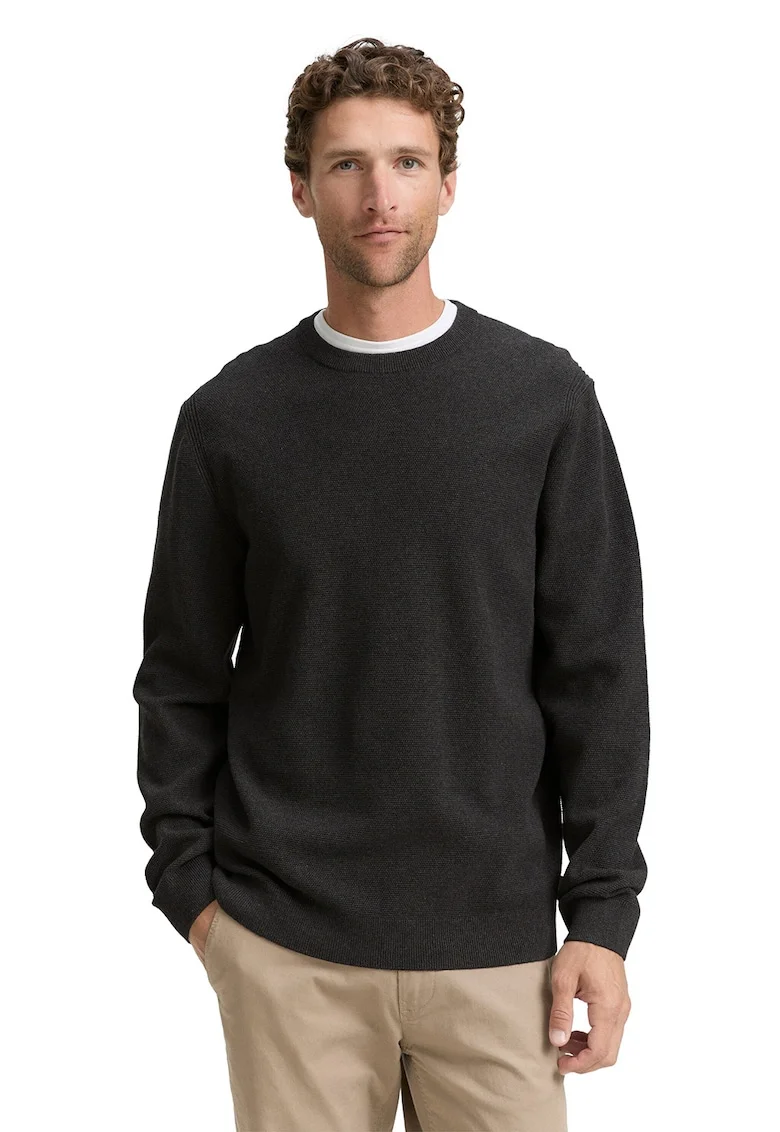 Pulover slim-fit din amestec de bumbac organic, Negru melange