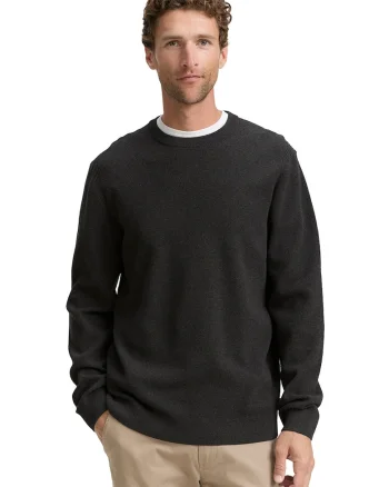 Pulover slim-fit din amestec de bumbac organic, Negru melange