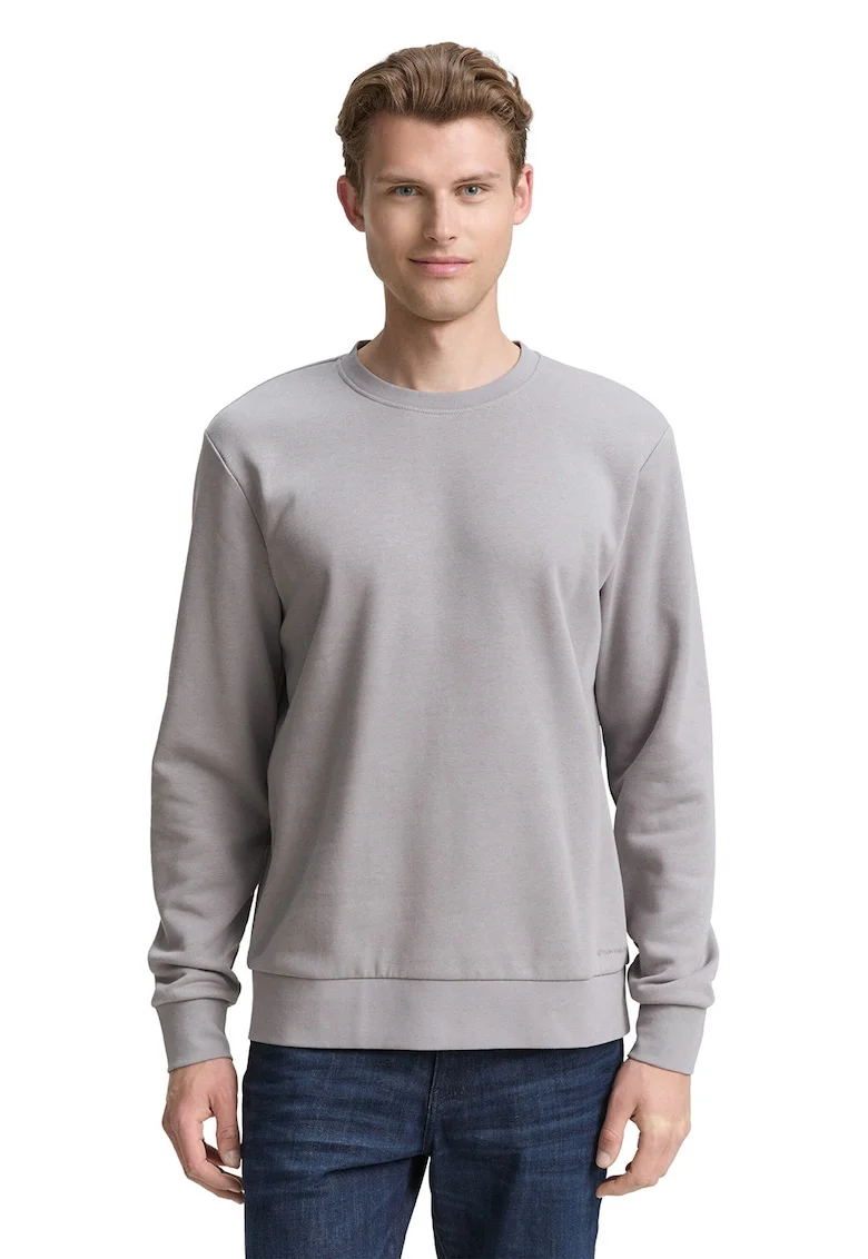 Bluza de trening cu decolteu la baza gatului si model uni, Gri