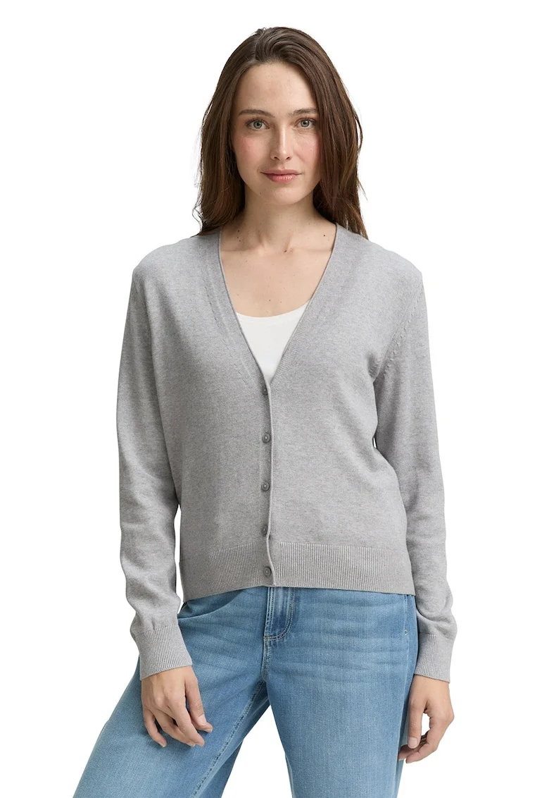 Cardigan cu decolteu in V si model uni, Gri deschis melange