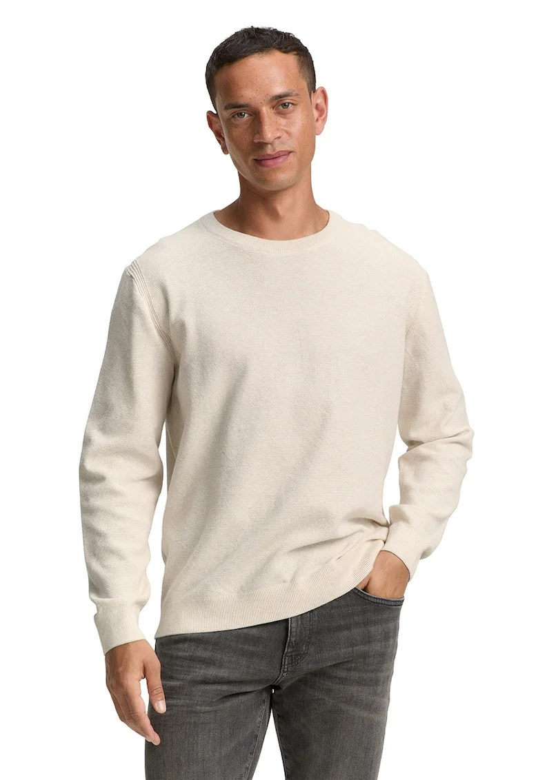 Pulover slim-fit din amestec de bumbac organic, Bej deschis