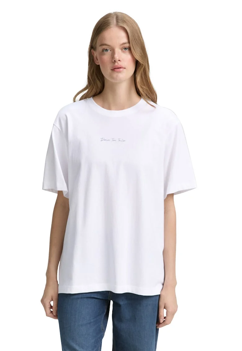 Tricou din bumbac cu design si logo pe partea din spate, Alb/Bej