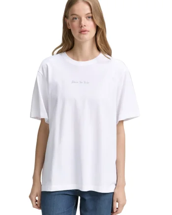 Tricou din bumbac cu design si logo pe partea din spate, Alb/Bej