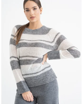 Pulover din amestec de lana alpaca cu maneci raglan, Alb/Gri inchis