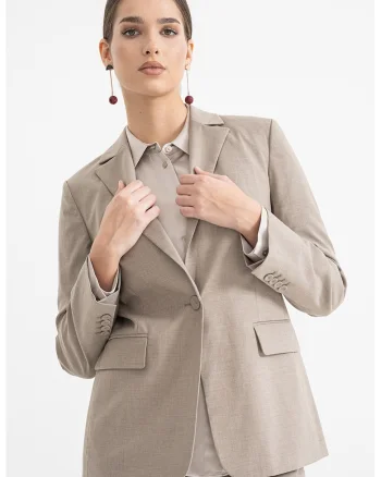 Sacou regular fit cu nasturi, Maro taupe