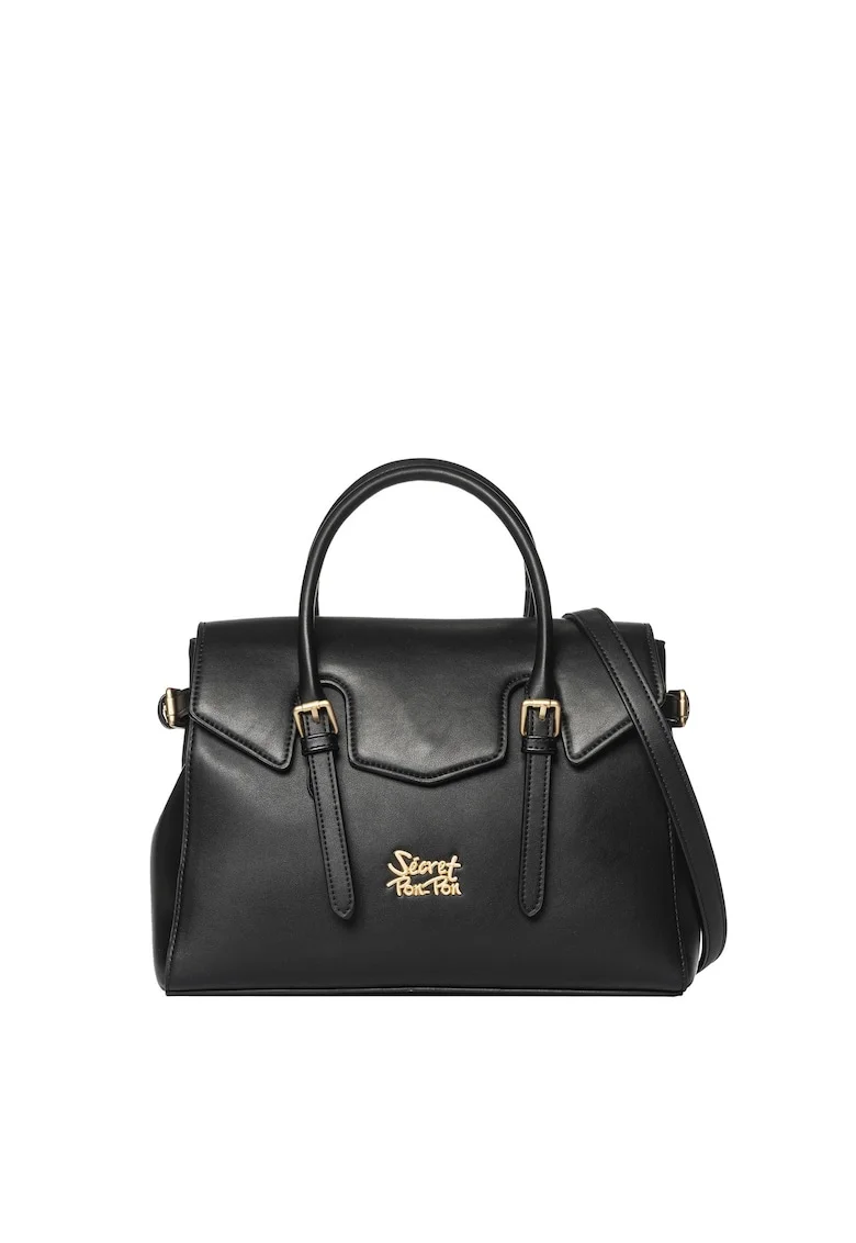 SECRET PON PON, Geanta din piele ecologica cu maner Evanthe Lux, Negru