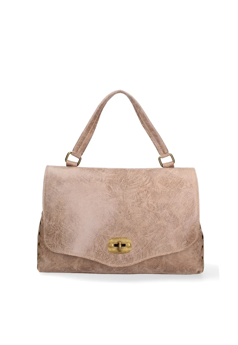 Geanta din piele cu bareta de umar si inchidere cu clapa Silvana Prime, Maro taupe