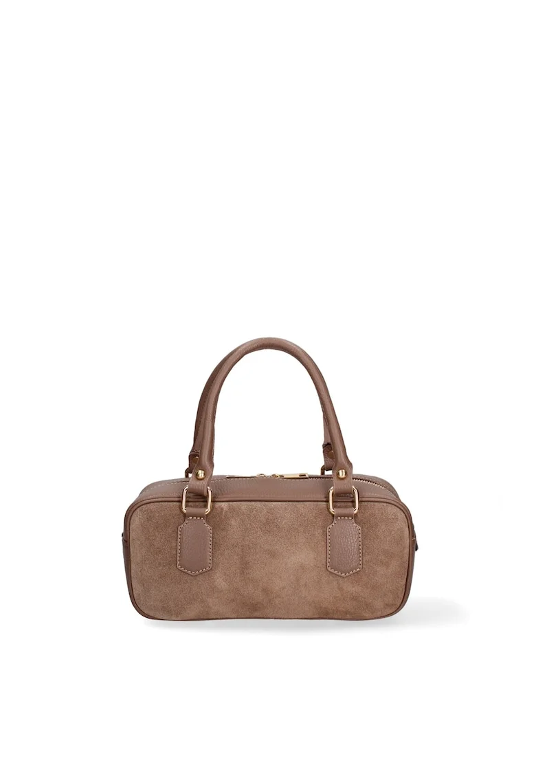 Geanta din piele si piele intoarsa cu maner Seraphina Elite, Maro taupe