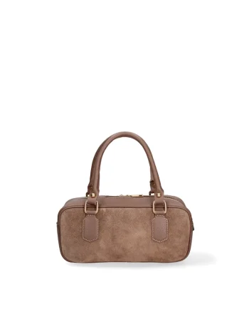 Geanta din piele si piele intoarsa cu maner Seraphina Elite, Maro taupe