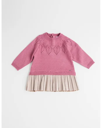 Rochie-pulover cu decolteu la baza gatului, Bej/Roz