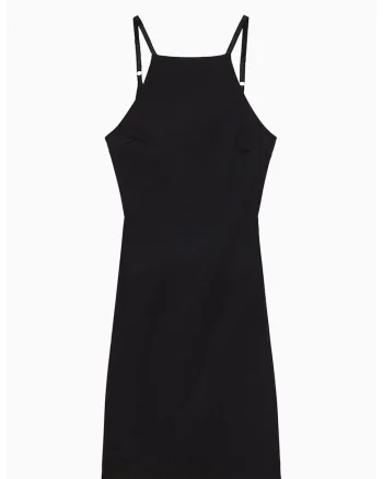 Rochie midi cu bretele si cu spatele gol, Negru
