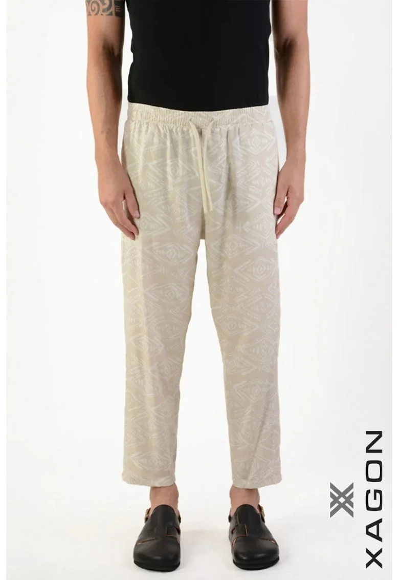 Pantaloni casual fit cu elastic si snur in talie, Bej