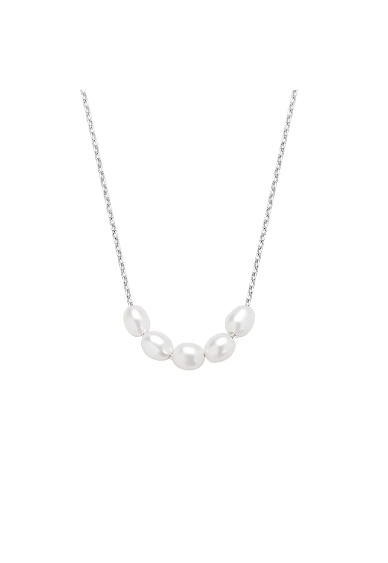 Colier Argint 925 placat cu rodiu cu 5 perle de cultura