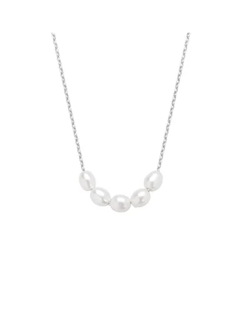 Colier Argint 925 placat cu rodiu cu 5 perle de cultura