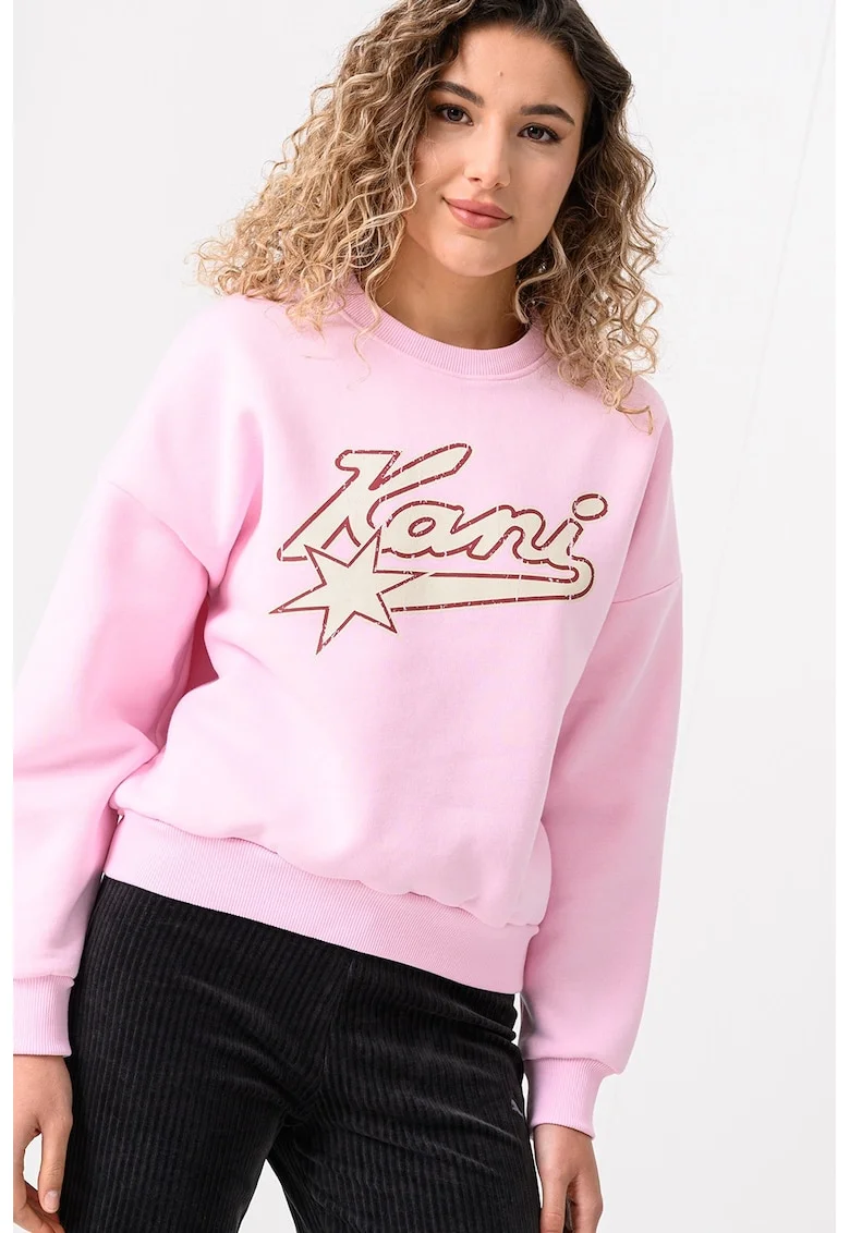 Bluza de trening cu decolteu la baza gatului si maneci cazute Varsity Star, Visiniu/Roz pal/Crem