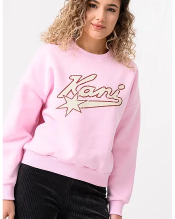 Bluza de trening cu decolteu la baza gatului si maneci cazute Varsity Star, Visiniu/Roz pal/Crem