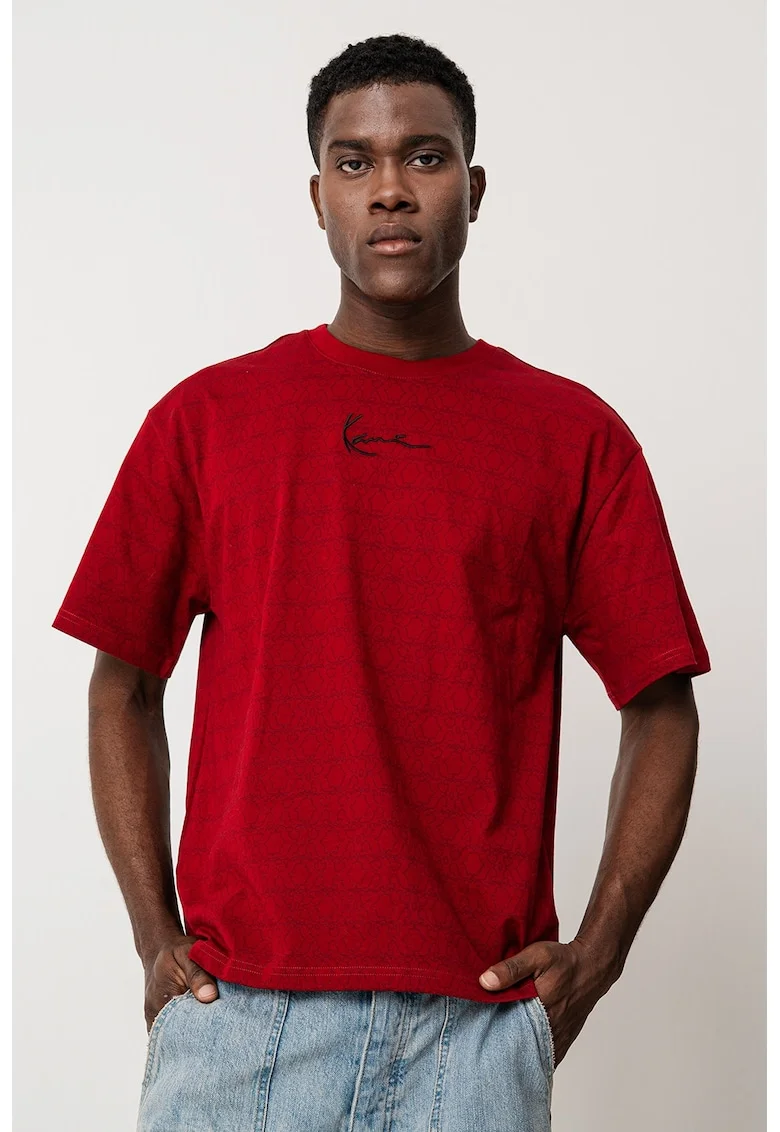 Tricou cu decolteu la baza gatului, Negru/Rosu inchis