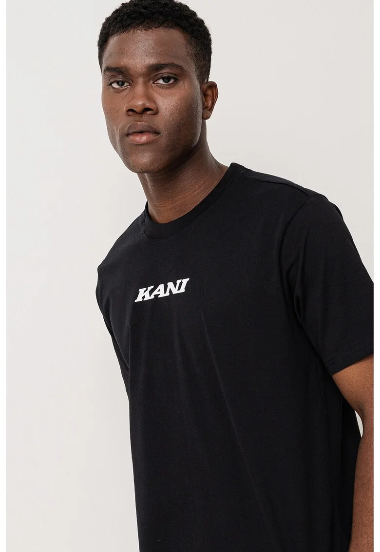 Tricou de bumbac cu decolteu la baza gatului, Alb/Negru/Galben