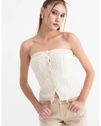Bluza cu maneci din tricot, Crem