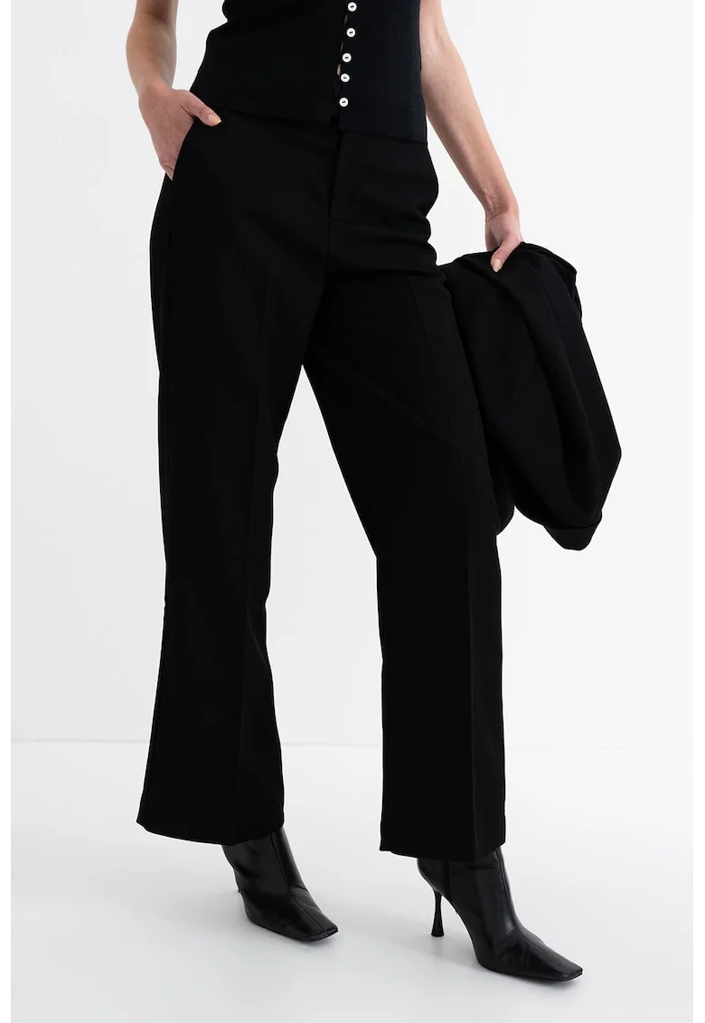 Pantaloni cu talie medie si pensa, Negru