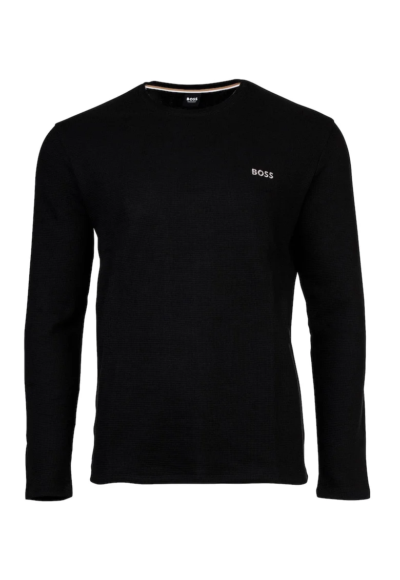 Bluza din amestec de bumbac cu decolteu la baza gatului, Negru