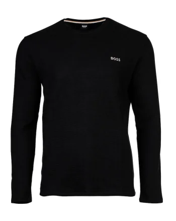 Bluza din amestec de bumbac cu decolteu la baza gatului, Negru