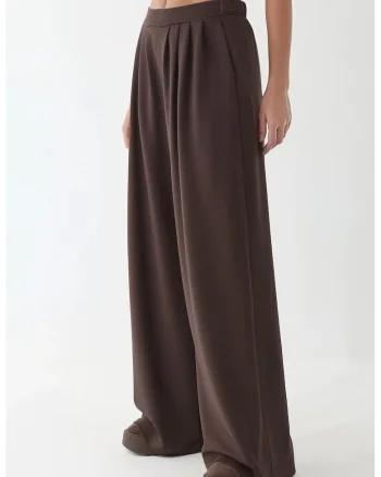 Pantaloni dama,  croiala larga, maro cognac, elasten