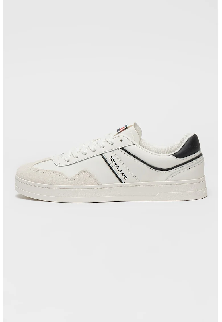Pantofi sport low-cut cu garnituri de piele intoarsa, Alb fildes/Alb murdar