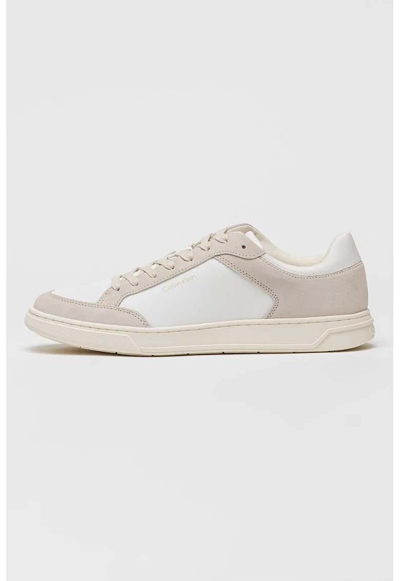 Pantofi sport cu garnituri de piele intoarsa, Alb/Maro taupe deschis