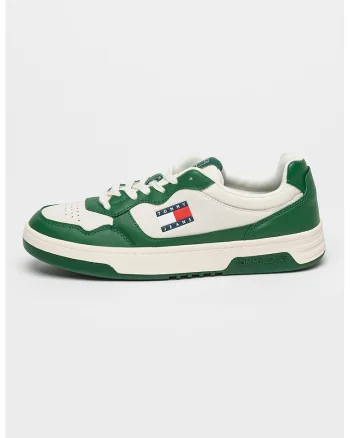 Pantofi sport din piele cu garnituri contrastante, Alb/Verde/Gri deschis