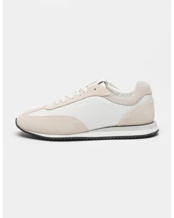Pantofi sport din piele si piele intoarsa, Alb/Crem