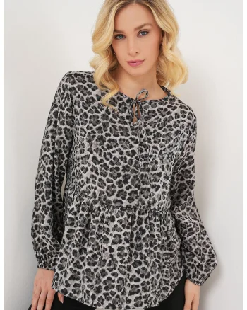 Bluza dama, HiCCUP BDART, maneca lunga, gri, viscoza