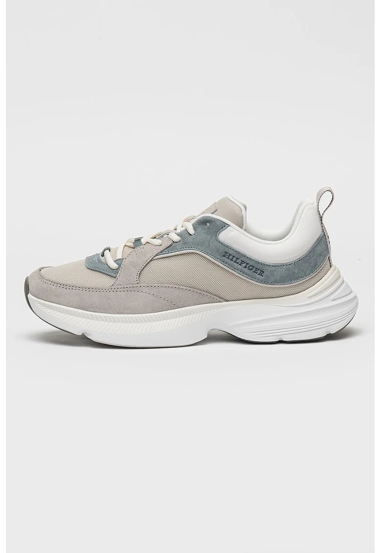 Pantofi sport cu insertii din piele intoarsa Dynafast, Albastru prafuit/Grej