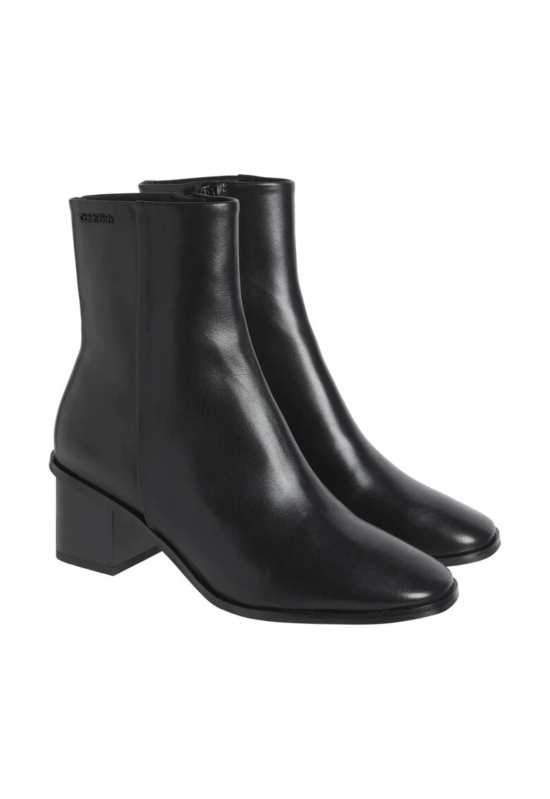 Botine cu toc dama,  clasic, piele naturala, negru
